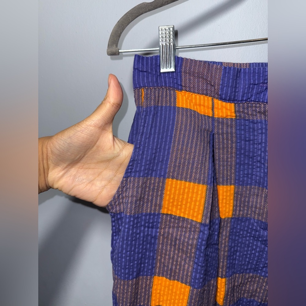 Anthropologie Porridge Preppy Plaid Indie WideLeg Pant Purple & Orange Sz M EUC - Picture 5 of 14